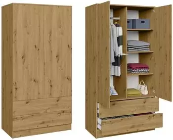 Beautysofa LOOK Drehtürenschrank 2 Türen, 2 Schubladen, Eiche Artisan, 90cm