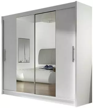 Mirjan24 London II Schiebet&uuml;renschrank mit Spiegel, 180x215x58cm, wei&szlig; (London II)