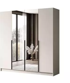 Lookway Aurel 4D Dreht&uuml;renschrank mit Spiegel, kaschmir, schwarze Griffe (800001543131)