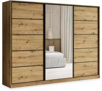 Masseno PINA Schwebet&uuml;renschrank 3-t&uuml;rig mit Spiegel, 4 Schubladen, Eiche Artisan, 270x205x58cm