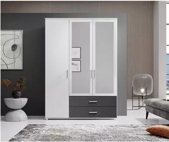 Schlafkontor Ivar Dreht&uuml;renschrank mit Spiegel, wei&szlig;/graphit, 125x190x51cm