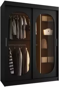 Mirjan24 Bahrajn 150 Schwebetürenschrank mit Schubladen, schwarz, LED-Beleuchtung (Bahrajn 150)