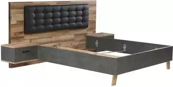 Forte Ricciano Bettanlage mit 2 Nachttischen, Stabeiche/Betonoptik grau, 180x200cm