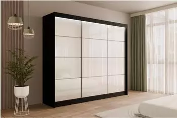 ALTDECOR PEKA3 Schiebet&uuml;renschrank mit LED-Beleuchtung, schwarz/wei&szlig;, 250x215x61cm (800000636260)
