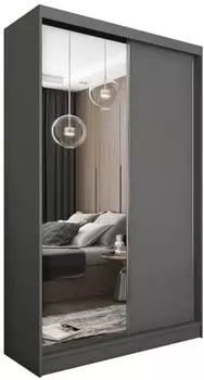 Masseno Patrizia Schwebet&uuml;renschrank 2-t&uuml;rig mit Spiegel, grau, 120x216x61cm (SZAFA PATTI 120 SZARY GRAFIT LAMINAT)