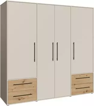 Forte Mokkaris Kleiderschrank 4-t&uuml;rig, Sand/Artisan Eiche, 205,9x200,1x58,8cm (MKSS841-M946)