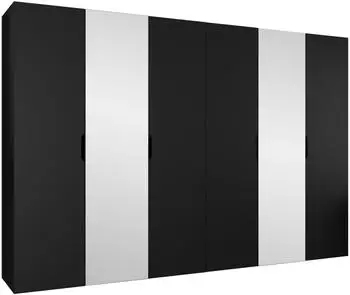 Mirjan24 Malaga 300 Kleiderschrank mit Frontspiegel, 6 Dreht&uuml;ren, schwarz (Malaga 300)