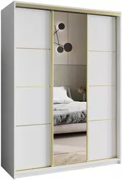 Masseno VARO Schwebet&uuml;renschrank 3-t&uuml;rig mit Spiegel, wei&szlig;/gold, 150x205x60cm (SZAFA VARO 150 - 4 BIAŁY MAT+OK.ZŁOTY)