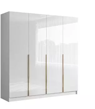Lookway Aurel 4D Kleiderschrank wei&szlig; hochglanz, 2 Schubladen, 200x200x57cm (800001543967)