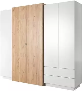 Masseno Tres Dreht&uuml;renschrank 5-t&uuml;rig, 230x201,8x51,6cm, wei&szlig;/Eiche Craft Gold (3D H SZAFA 230 BIAŁY-DĄB CRAFT ZŁOTY)