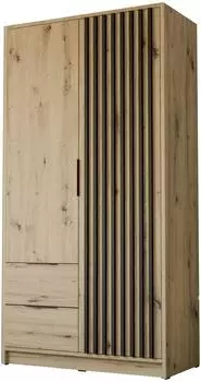 Lookway Nela Kleiderschrank 2-t&uuml;rig mit Lamellen, Eiche Artisan/Schwarz, 105x200x51cm (800001532357)