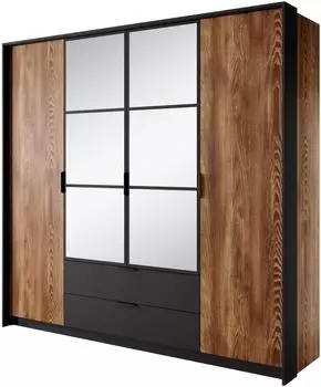 Masseno Milano Dreht&uuml;renschrank 4-t&uuml;rig mit Spiegel, nussbaumfarben, 223,2x210x59cm (MILTON A SZAFA CHESTNUT-ANTRACYT)