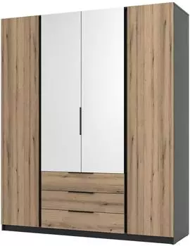 Masseno Cagliari Dreht&uuml;renschrank 4-t&uuml;rig mit Spiegel, schwarz, 200x239x61,9cm (KAJA BL-EV 2F 2 LUSTRO 3S)