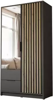 Lookway Nela Kleiderschrank 2-t&uuml;rig mit Lamellen und Spiegel, 105cm, graphit/Artisan (800001532350)