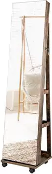 Costway Schmuckschrank mit Ganzkörperspiegel, LED-Leuchten & Rollen (VH33467OR)