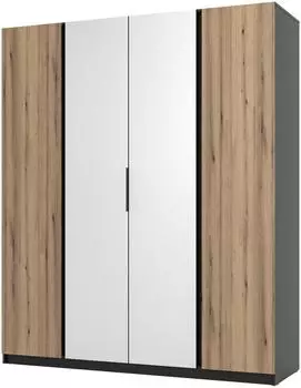 Masseno Cagliari Dreht&uuml;renschrank 4-t&uuml;rig mit Spiegel, schwarz, 200x239x61,9cm (KAJA BL-EV 2F 2 LUSTRO)