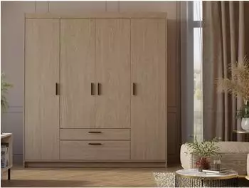 Beautysofa Elena 4D Dreht&uuml;renschrank 4-t&uuml;rig mit Schubladen, Eiche ge&ouml;lt (Elena 4D)