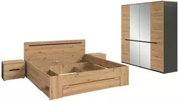 Mid.you Canu Schlafzimmer-Set 4-teilig, grau/Eiche Artisan, Holzwerkstoff (0018490)