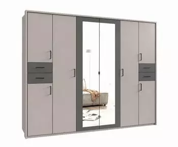luma-home Drehtürenschrank Passepartout 2 Spiegeltüren sandgrau/grafit 273x210x58cm (22579)