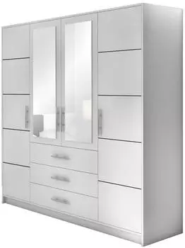 Beautysofa Bali D4 Drehtürenschrank 4-türig mit Spiegel und 3 Schubladen, weiß (Bali D4)