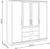 Beautysofa Bali D4 Drehtürenschrank 4-türig mit Spiegel und 3 Schubladen, weiß (Bali D4)