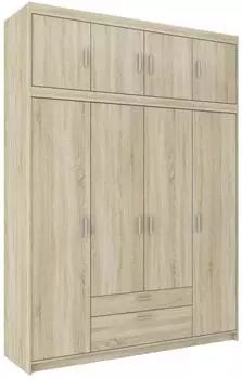 Beautysofa Elena Dreht&uuml;renschrank 4-t&uuml;rig mit Aufsatz, 2 Schubladen, Sonoma Eiche (176x245x53 cm)