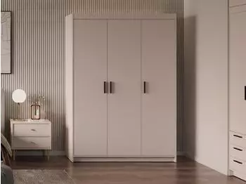 Beautysofa Elena Dreht&uuml;renschrank 3-t&uuml;rig, sandbeige, 130x190x53cm