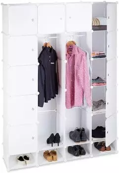 Relaxdays Kleiderschrank Stecksystem 18 Fächer, Kunststoff, weiß, 145x200cm (10021977_49)