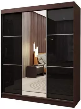 Masseno Vitale Schwebet&uuml;renschrank 3-t&uuml;rig mit Spiegel, Wenge, 180x216x61cm