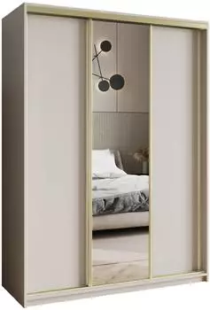 Masseno TAVI Schwebetürenschrank 3-türig mit Spiegel, Kaschmir, 150x205x60cm