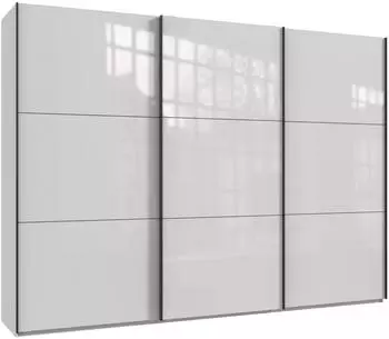 luma-home Schwebetürenschrank 3-türig 300x216x65cm weiß mit Glasfront (22036)