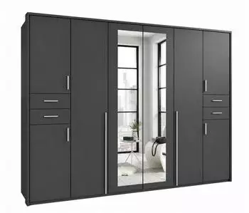 luma-home Drehtürenschrank mit Spiegeltüren & Passepartout, graphit, 273x210x58cm (22577)