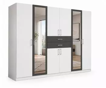 luma-home Drehtürenschrank 270x208x58cm, 2 Spiegeltüren, weiß/grafit (22594)