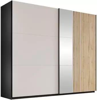 Mirjan24 Evora 250 Schiebetürenschrank mit Spiegel, schwarz/Kaschmir, 250x215x65cm