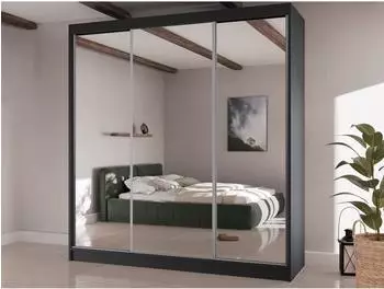 Beautysofa HOMA II Schwebet&uuml;renschrank mit Spiegel, 4 Schubladen, 200x215x61cm, schwarz