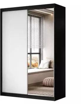 Lookway Camaro II Schiebetürenschrank mit Spiegel, 150cm, schwarz/weiß (800001752313)