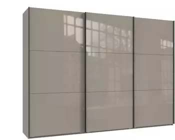 luma-home Schwebetürenschrank 3-türig 300x216x65cm sandgrau Glasfront (22037)
