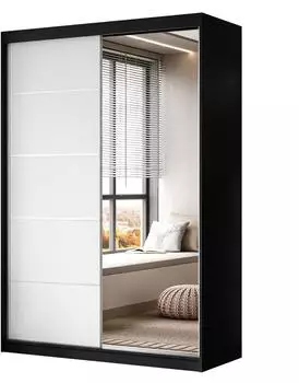 Lookway Camaro II Plus Schiebetürenschrank mit Spiegel, 150cm, schwarz/weiß (800001751558)