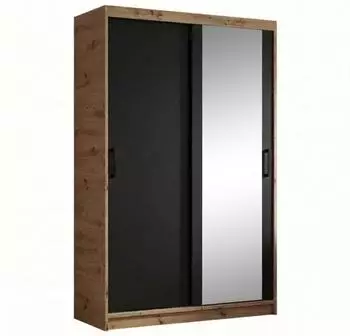 Beautysofa HELA Schiebetürenschrank mit Spiegel, Eiche Artisan/schwarz, 100x205x60cm