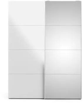 ebuy24 Veto Schiebet&uuml;renschrank 150cm, 1 T&uuml;r & 1 Spiegelt&uuml;r, wei&szlig;/wei&szlig; hochglanz (07-75310/1049uu)