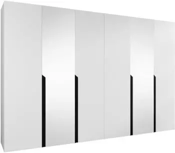 Mirjan24 Mila II 300 Dreht&uuml;renschrank mit Spiegel, 6 T&uuml;ren, wei&szlig;/schwarz (300x202x52cm)
