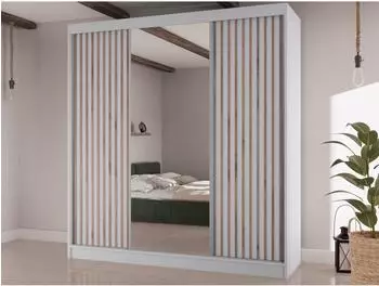 Beautysofa LICO II Schwebet&uuml;renschrank mit Spiegel, 200cm, wei&szlig; (LICO II)
