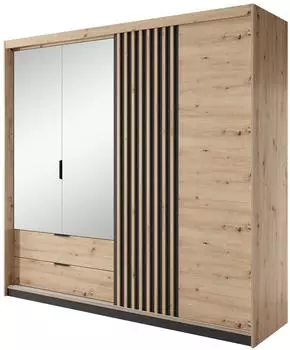 Masseno Tallino Dreht&uuml;renschrank 3-t&uuml;rig mit Spiegel, Eiche Artisan, 220x210,4x60cm