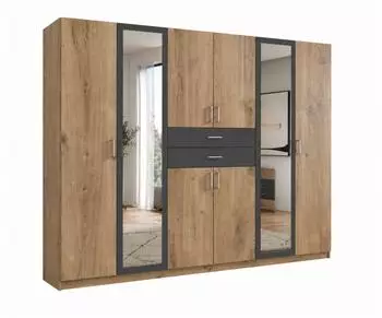 luma-home Dreht&uuml;renschrank 270x208x58cm, 2 Spiegelt&uuml;ren, Eiche/Grafit (22596)