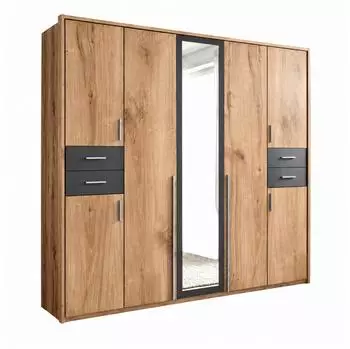 luma-home Dreht&uuml;renschrank Passepartout Spiegelt&uuml;r Eiche/Grafit 228x210x58cm (22570)