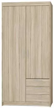 Beautysofa ELENA Dreht&uuml;renschrank 2-t&uuml;rig, 3 Schubladen, Sonoma Eiche, 90x190x53cm