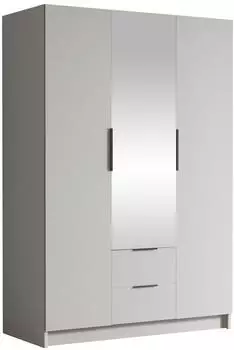 Mirjan24 Calwi II 150 Dreht&uuml;renschrank mit Spiegel und Kleiderstange, wei&szlig;/schwarz
