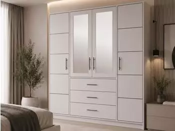 Beautysofa Bali D4 Dreht&uuml;renschrank 4-t&uuml;rig mit Spiegel und 3 Schubladen, 196x200x58cm, Kaschmir (Bali D4)