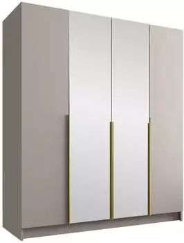 Mirjan24 Santi II Kleiderschrank 4-t&uuml;rig mit Spiegel, Cashmere/Cashmere + Gold