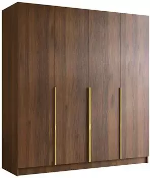 Mirjan24 Santi I Kleiderschrank 4-türig, nussbaumfarben/gold (Santi I)